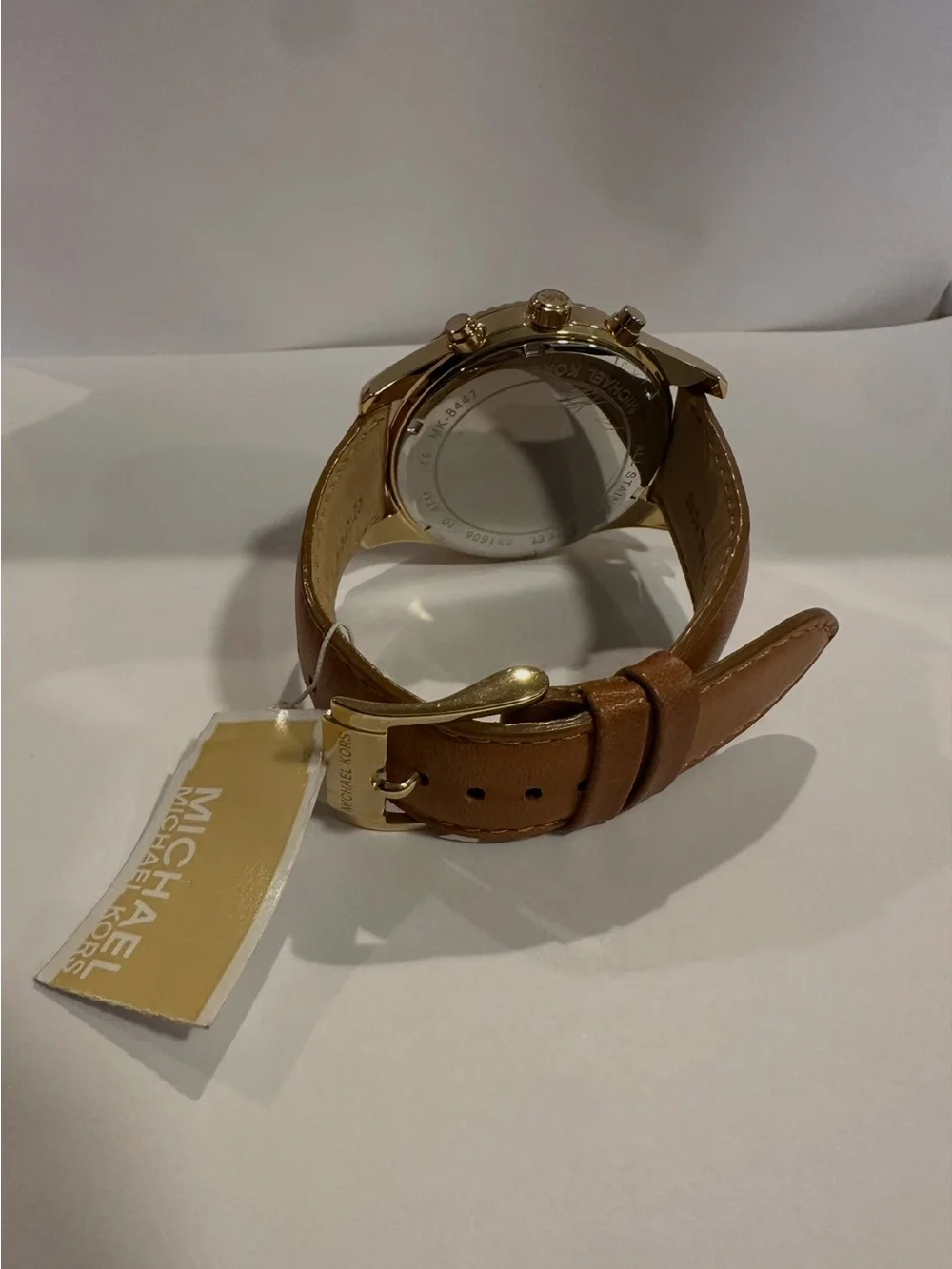 Michael Kors Gold Chronograph Watch with Tan Leather Band
